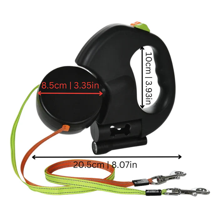 Retractable Dual Dog Leash with 360° Swivel and LED Light, 132lb Capacity