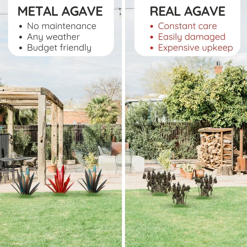Metal Agave Plant with Rust Finish and Weather Resistant Coating