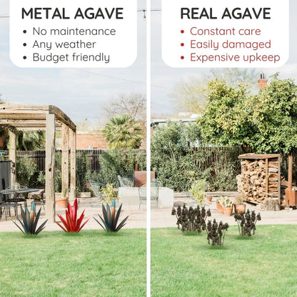 Metal Agave Plant with Rust Finish and Weather Resistant Coating