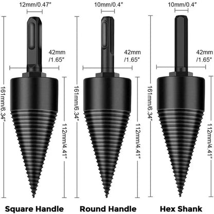 Wood Splitting Drill Bit with Threaded Design and High Carbon Steel, 3 Handle Adapters