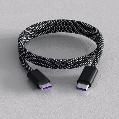 Self-Coiling Magnetic Charging Cable with Braided Protection and Interchangeable Tips