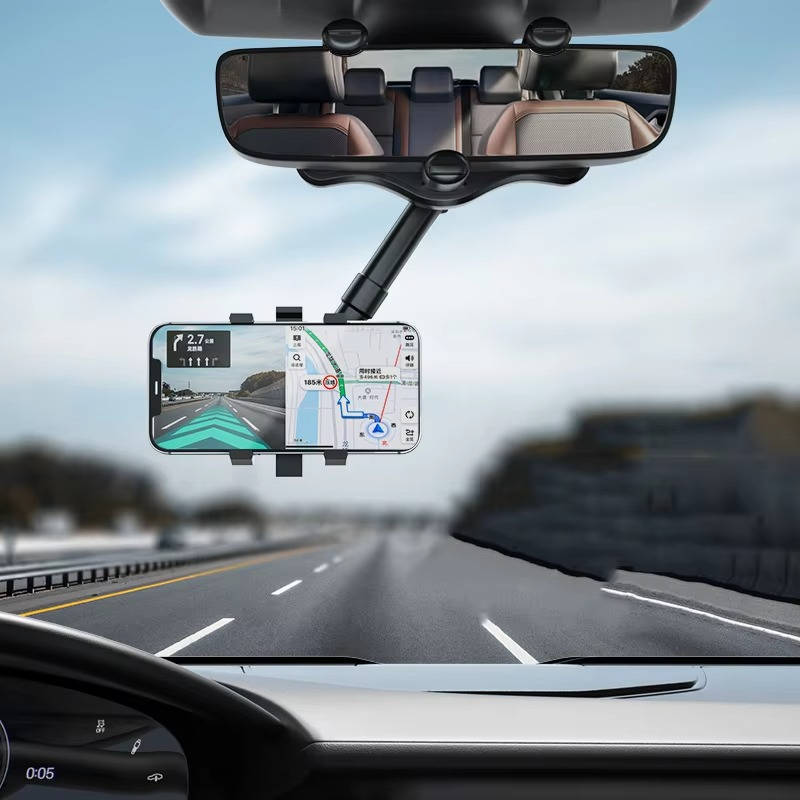 Rearview Mirror Phone Holder with 360 Degree Rotation and Foldable Design