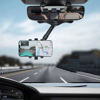 Rearview Mirror Phone Holder with 360 Degree Rotation and Foldable Design
