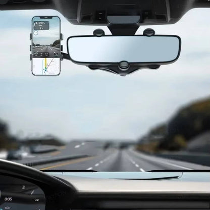 Rearview Mirror Phone Holder with 360 Degree Rotation and Foldable Design