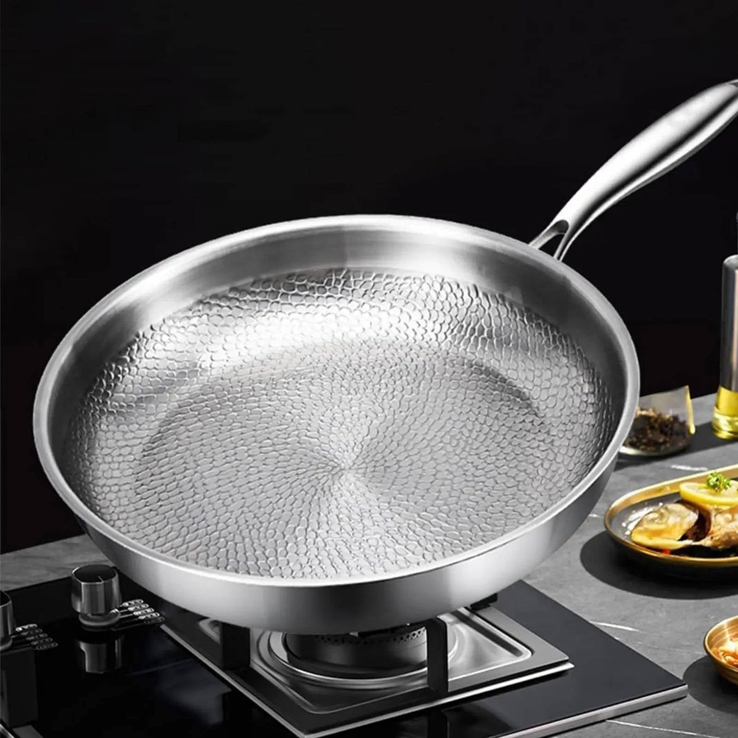Titanium Steel Cooking Pan with Fish Scale Texture and Deep Sides, Chemical Free