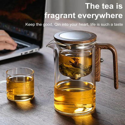 Glass Teapot with Water Separation Infuser and Wooden Handle