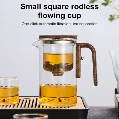 Glass Teapot with Water Separation Infuser and Wooden Handle