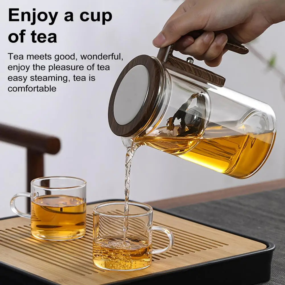 Glass Teapot with Water Separation Infuser and Wooden Handle