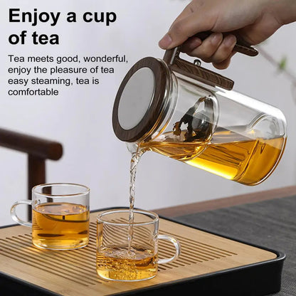 Glass Teapot with Water Separation Infuser and Wooden Handle