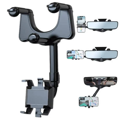Rearview Mirror Phone Holder with 360 Degree Rotation and Foldable Design