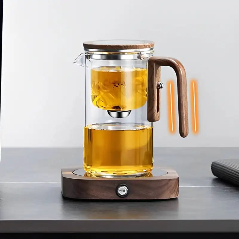 Glass Teapot with Water Separation Infuser and Wooden Handle