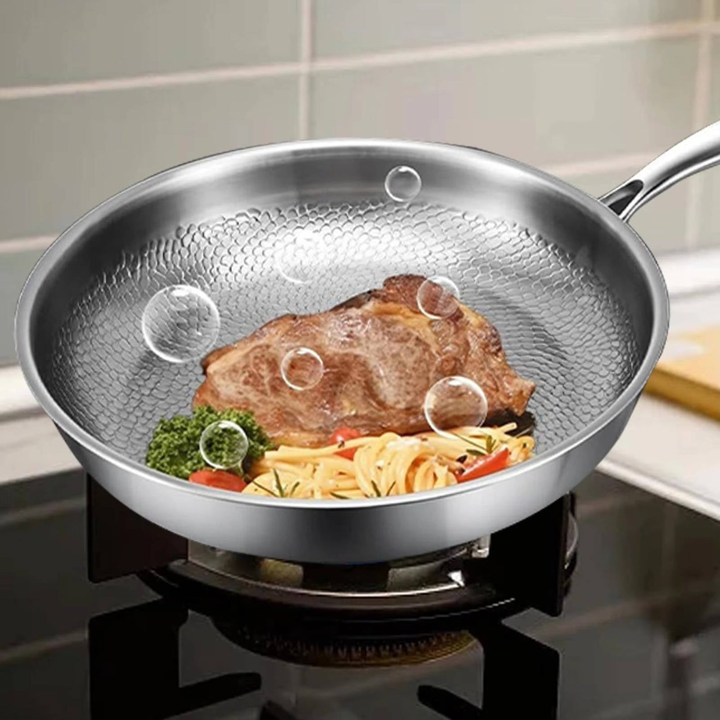 Titanium Steel Cooking Pan with Fish Scale Texture and Deep Sides, Chemical Free