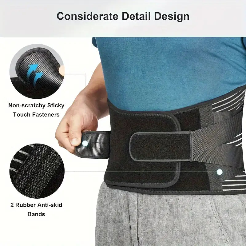 Lumbar Support Brace with 6-Strip System and 3D Massage Pad, Adjustable for Lower Back Pain