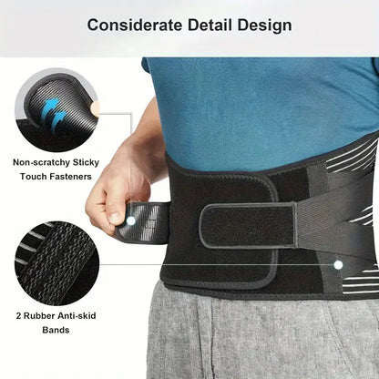 Lumbar Support Brace with 6-Strip System and 3D Massage Pad, Adjustable for Lower Back Pain