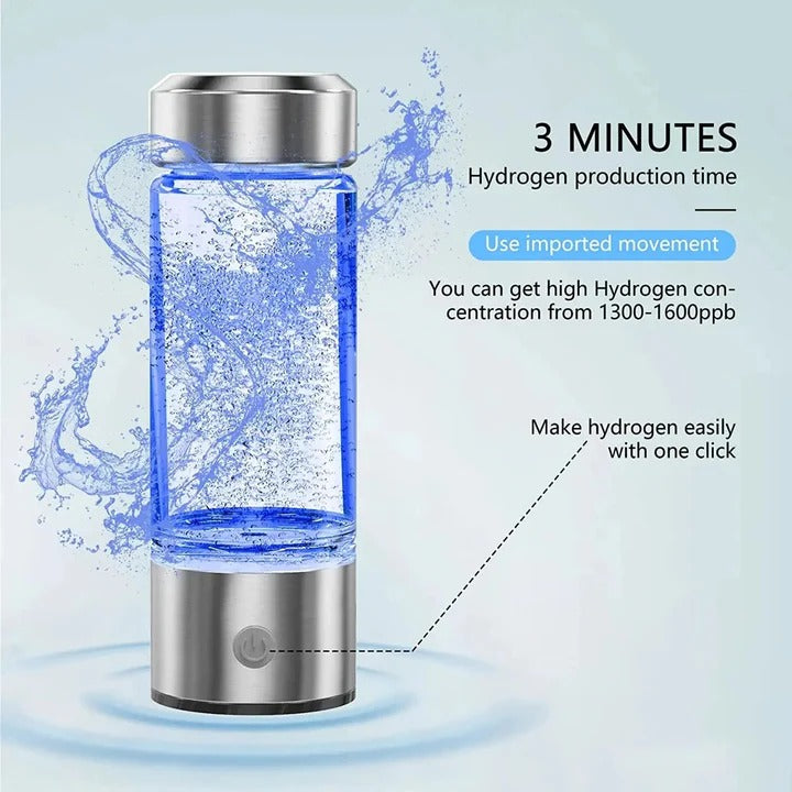 Portable Electrolysis Water Bottle with One-Button Hydrogen Enrichment and Rechargeable Battery