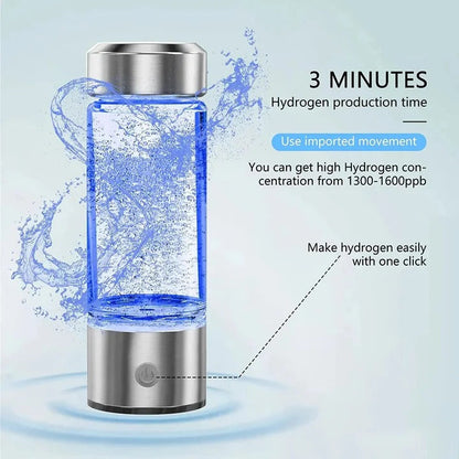 Portable Electrolysis Water Bottle with One-Button Hydrogen Enrichment and Rechargeable Battery