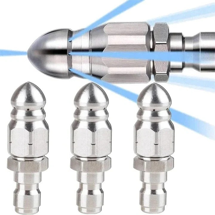 Pipe Cleaning Nozzle with Pointed Tip and Stainless Steel Body for Pressure Washers