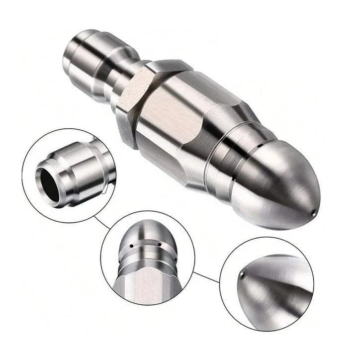 Pipe Cleaning Nozzle with Pointed Tip and Stainless Steel Body for Pressure Washers