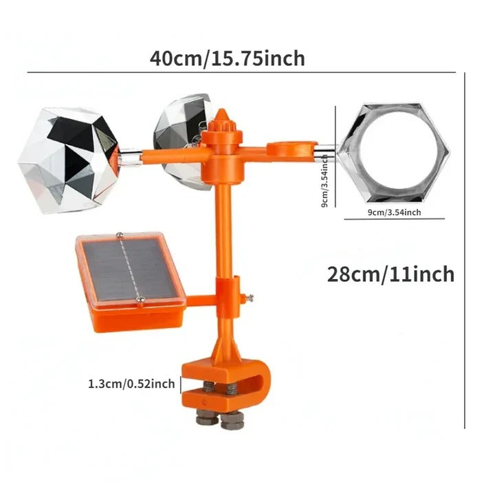 Solar Bird Repeller with Rotating Mirrors and Predator Sounds, Motion Activated LED