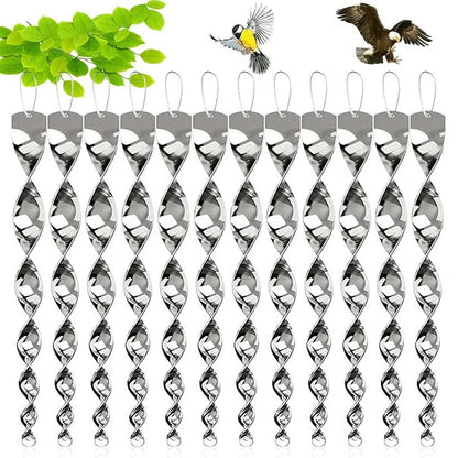 Reflective Spiral Rod Bird Deterrent with Wind Powered Rotation and Silver Finish