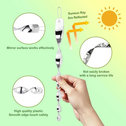Reflective Spiral Rod Bird Deterrent with Wind Powered Rotation and Silver Finish
