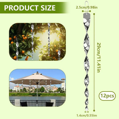 Reflective Spiral Rod Bird Deterrent with Wind Powered Rotation and Silver Finish
