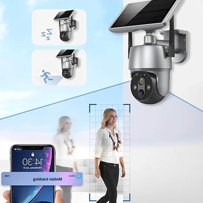 Outdoor Security Camera with Solar Panel and Dual Axis Rotation, 1080P HD Night Vision