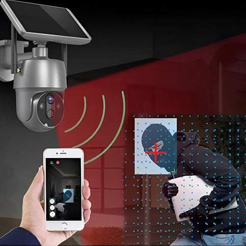 Outdoor Security Camera with Solar Panel and Dual Axis Rotation, 1080P HD Night Vision