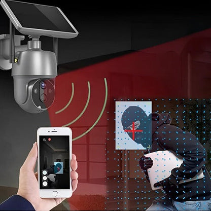Outdoor Security Camera with Solar Panel and Dual Axis Rotation, 1080P HD Night Vision