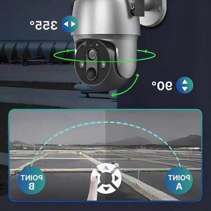 Outdoor Security Camera with Solar Panel and Dual Axis Rotation, 1080P HD Night Vision