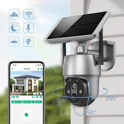 Outdoor Security Camera with Solar Panel and Dual Axis Rotation, 1080P HD Night Vision