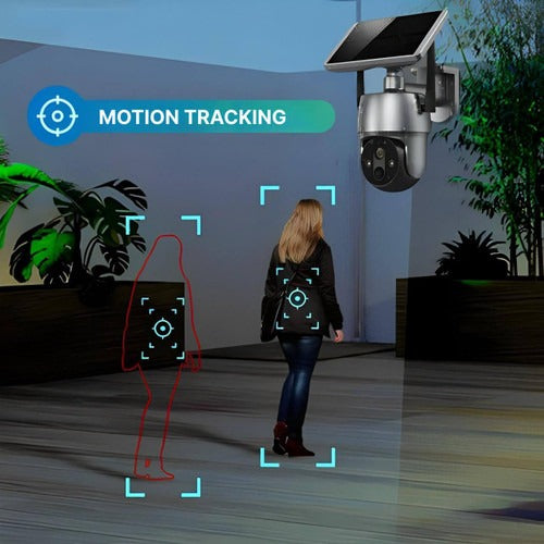 Outdoor Security Camera with Solar Panel and Dual Axis Rotation, 1080P HD Night Vision