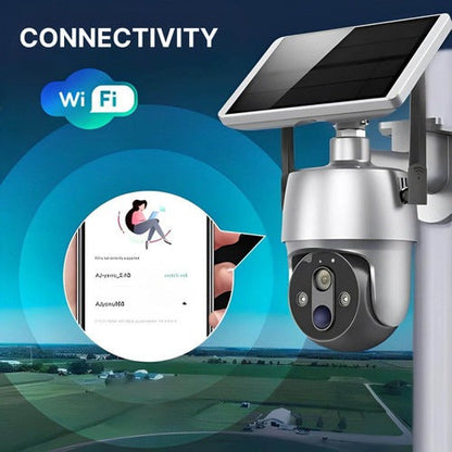 Outdoor Security Camera with Solar Panel and Dual Axis Rotation, 1080P HD Night Vision