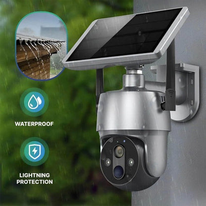 Outdoor Security Camera with Solar Panel and Dual Axis Rotation, 1080P HD Night Vision