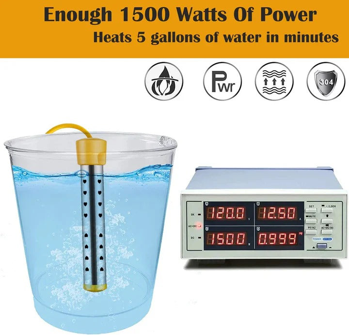 Immersion Water Heater with Stainless Steel Coil and Digital Thermometer, Safety Guard