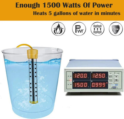 Immersion Water Heater with Stainless Steel Coil and Digital Thermometer, Safety Guard