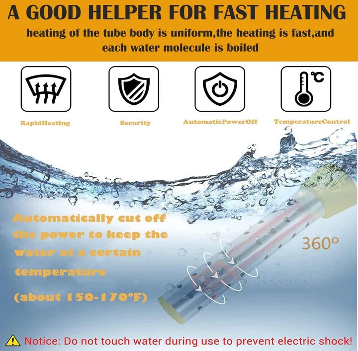 Immersion Water Heater with Stainless Steel Coil and Digital Thermometer, Safety Guard