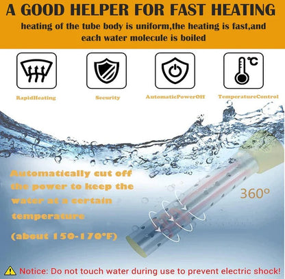 Immersion Water Heater with Stainless Steel Coil and Digital Thermometer, Safety Guard