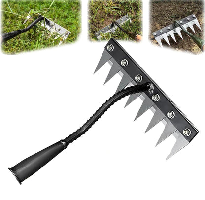 Hand Weeding Rake with Carbon Steel Tines and Soft Grip Handle