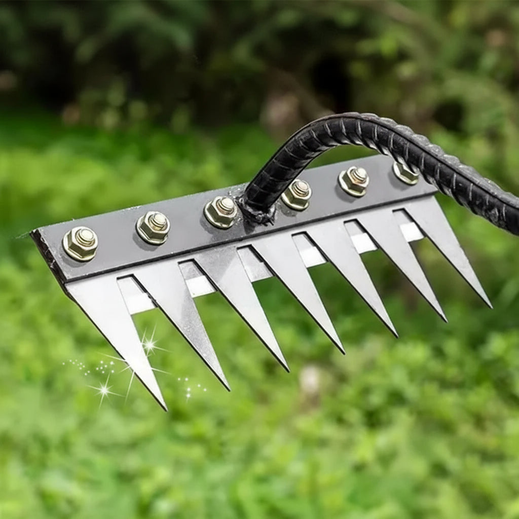 Hand Weeding Rake with Carbon Steel Tines and Soft Grip Handle