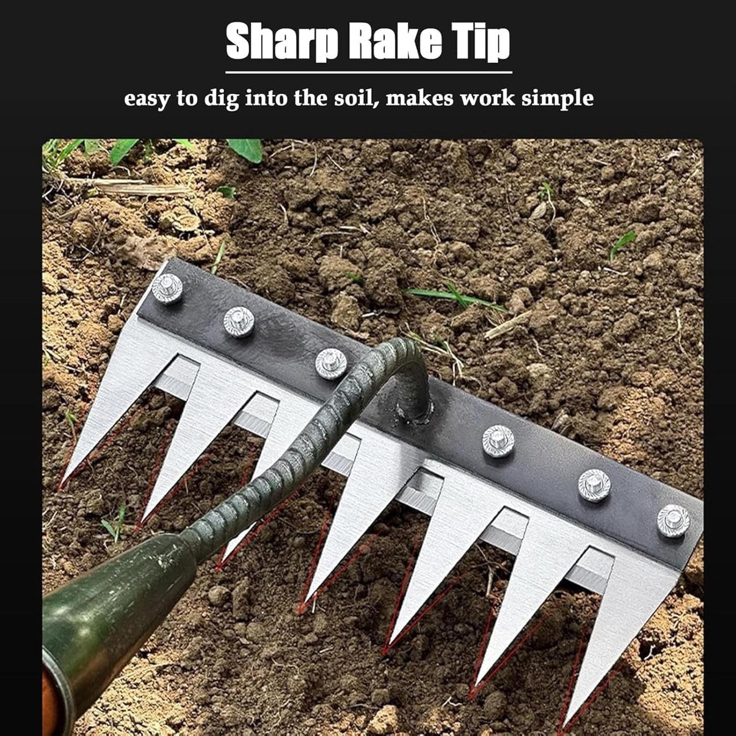 Hand Weeding Rake with Carbon Steel Tines and Soft Grip Handle