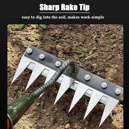 Hand Weeding Rake with Carbon Steel Tines and Soft Grip Handle