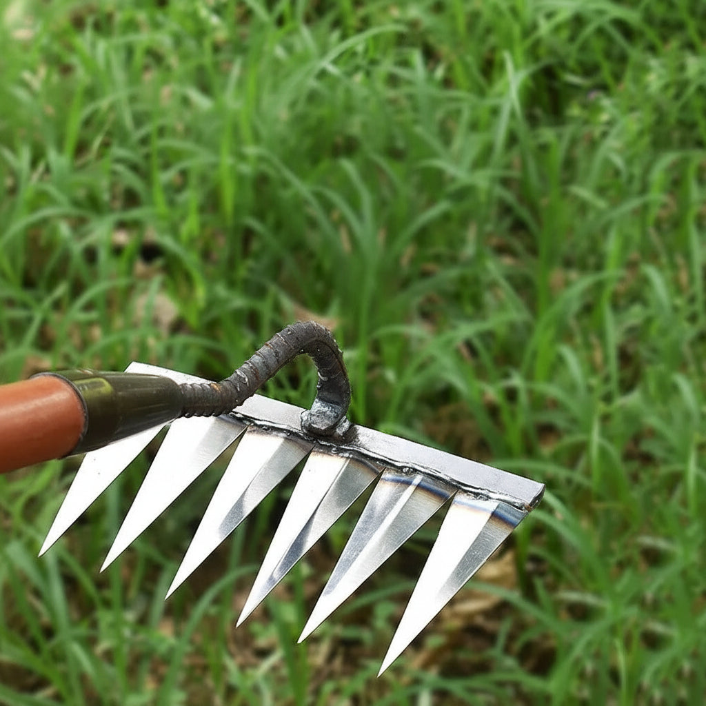 Hand Weeding Rake with Carbon Steel Tines and Soft Grip Handle