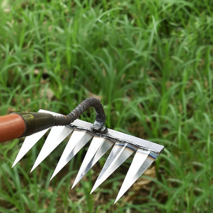 Hand Weeding Rake with Carbon Steel Tines and Soft Grip Handle