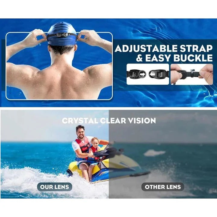 Swimming Goggles with Anti-Fog Polycarbonate Lens and Soft Silicone Gaskets