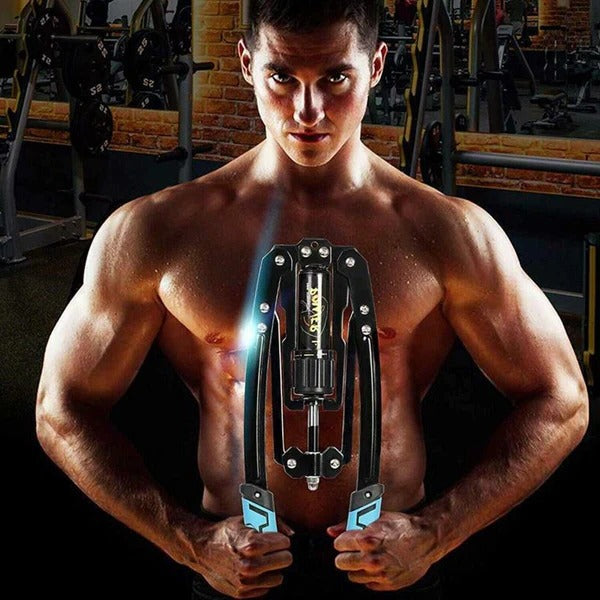 Adjustable Hydraulic Chest Exerciser with 20 Resistance Levels and Textured Grip Handles