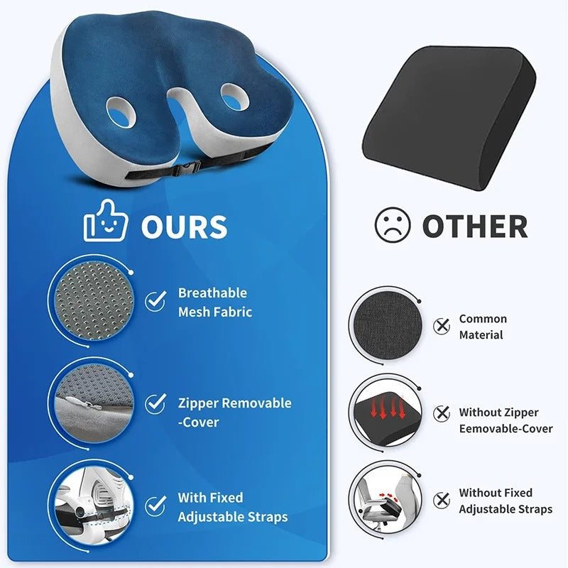 Ergonomic Seat Cushion with Memory Foam and Adjustable Straps for Office Chairs