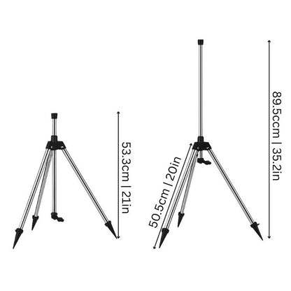 Rotating Garden Sprinkler with Adjustable Tripod Height and Dual Nozzles, 360-Degree Coverage