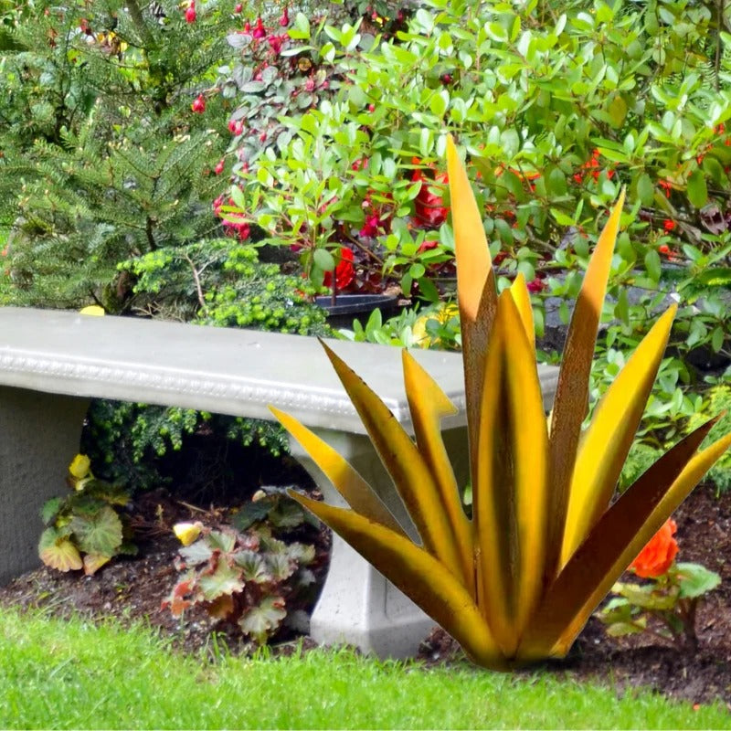 Metal Agave Plant with Rust Finish and Weather Resistant Coating