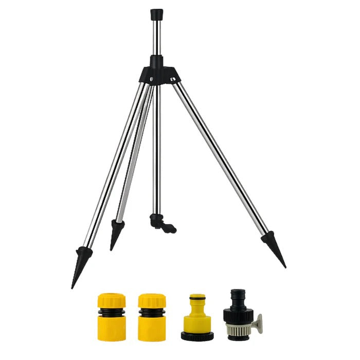 Rotating Garden Sprinkler with Adjustable Tripod Height and Dual Nozzles, 360-Degree Coverage